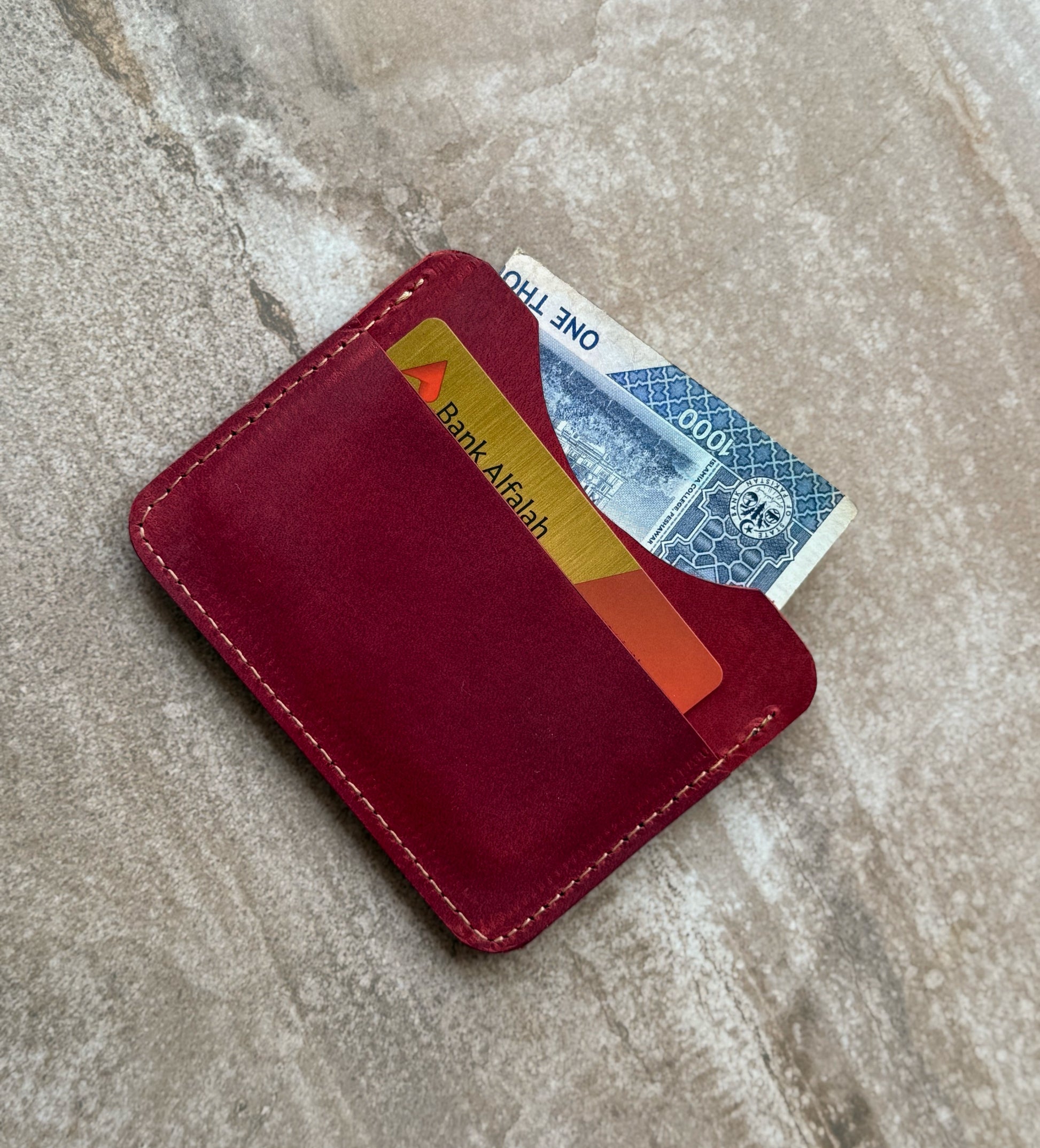 Brick Maroon Leather Card Holder