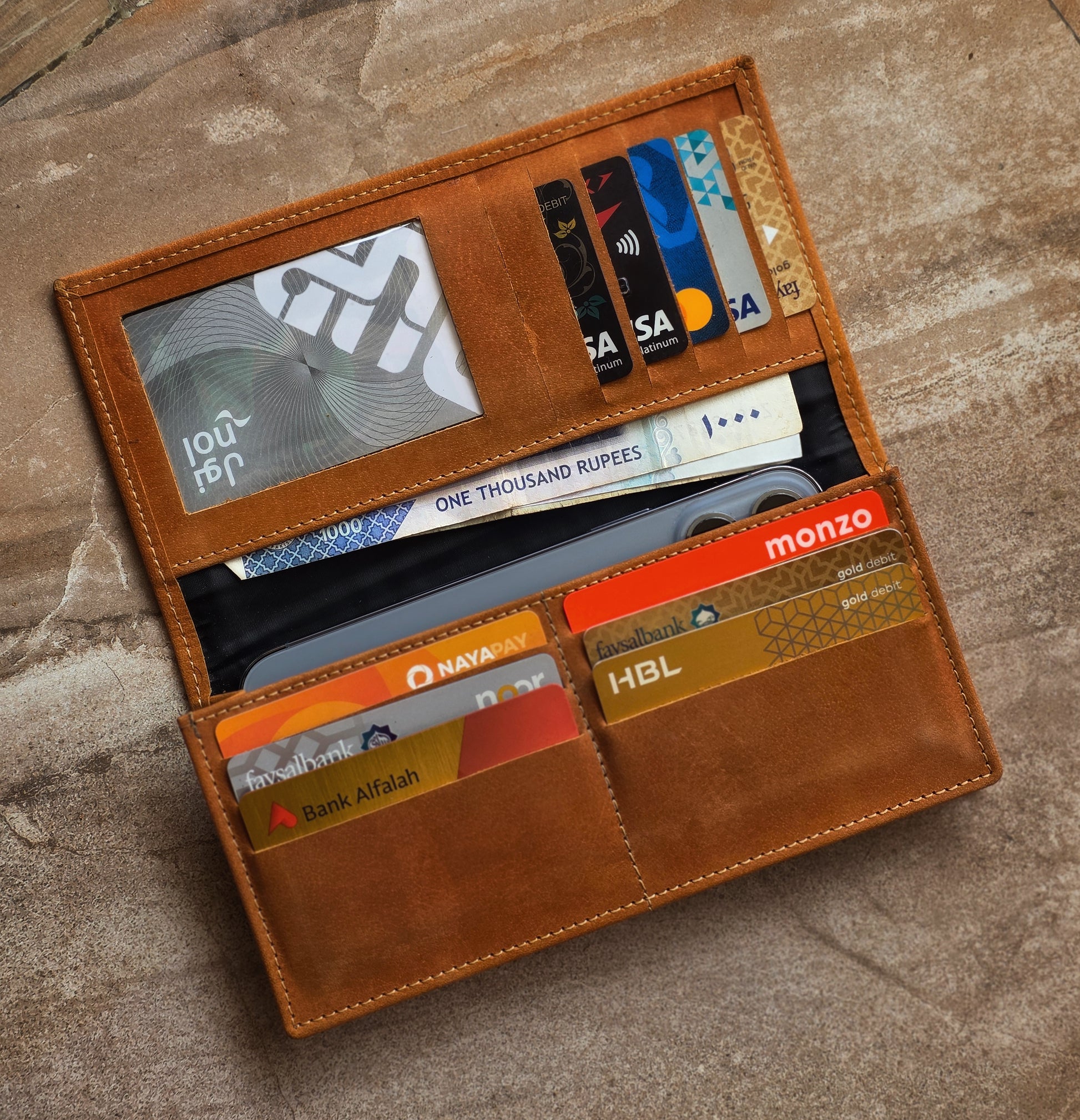 Camel Brown Leather Organizer Wallet
