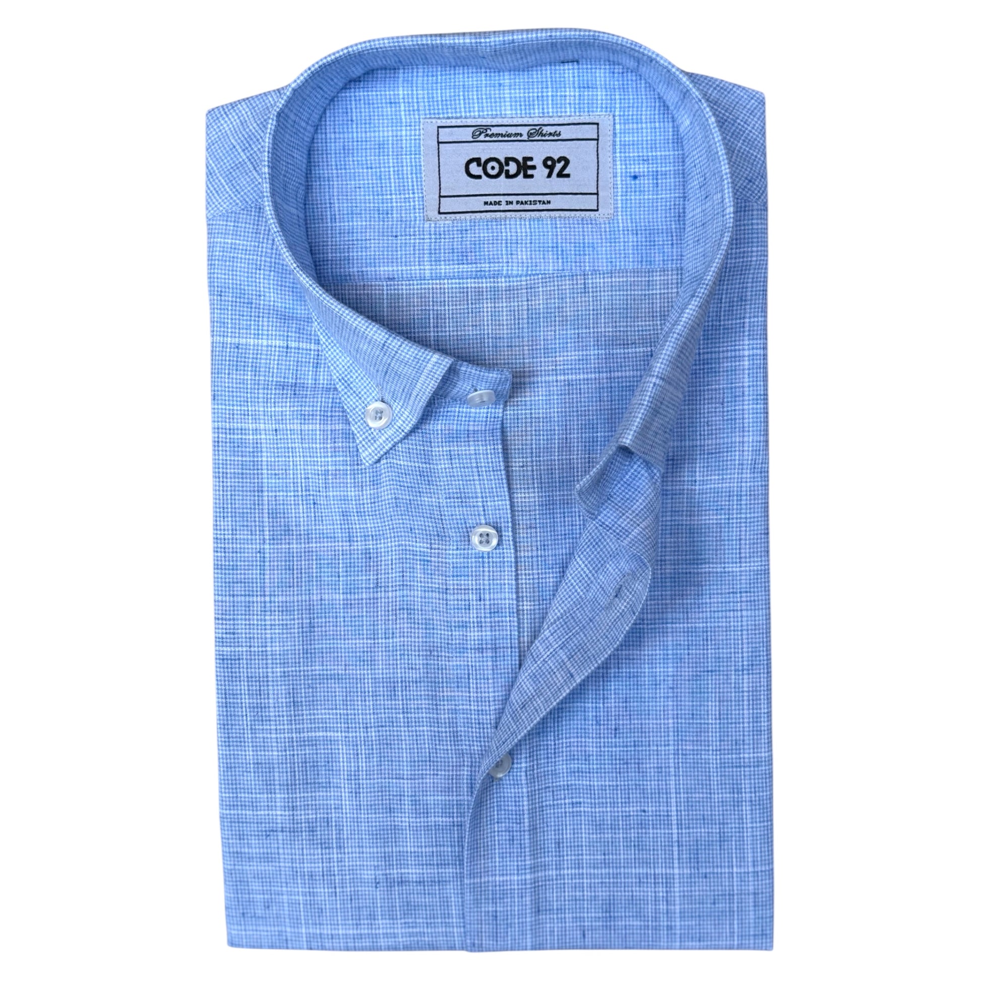 Sky Blue Checkered Powder Blue Linen Shirt