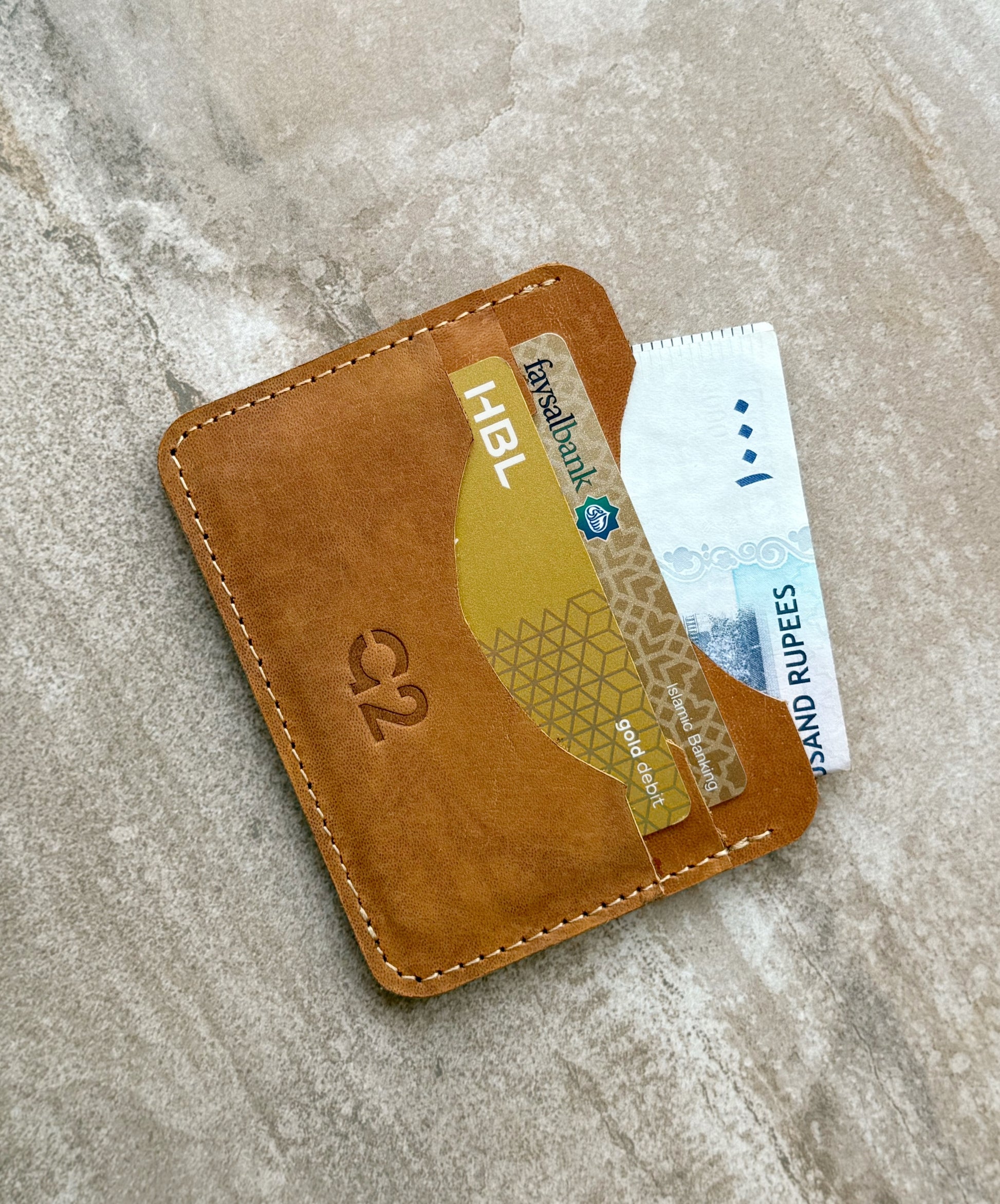 Camel Brown Leather Card Holder