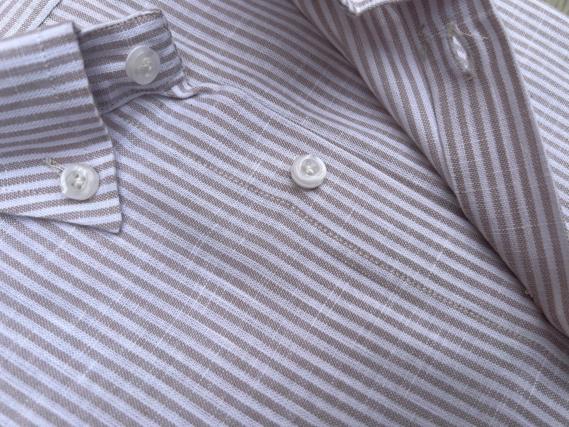 Coffee Micro Striped Linen Shirt