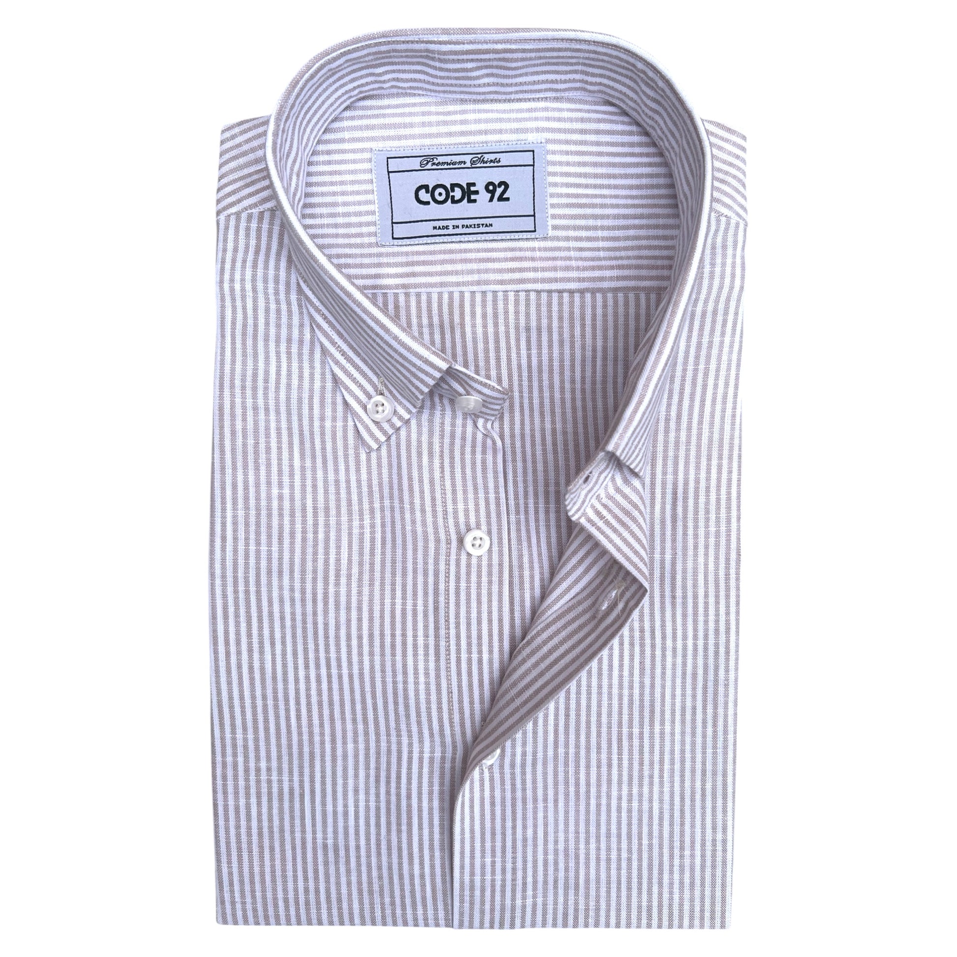 Coffee Micro Striped Linen Shirt