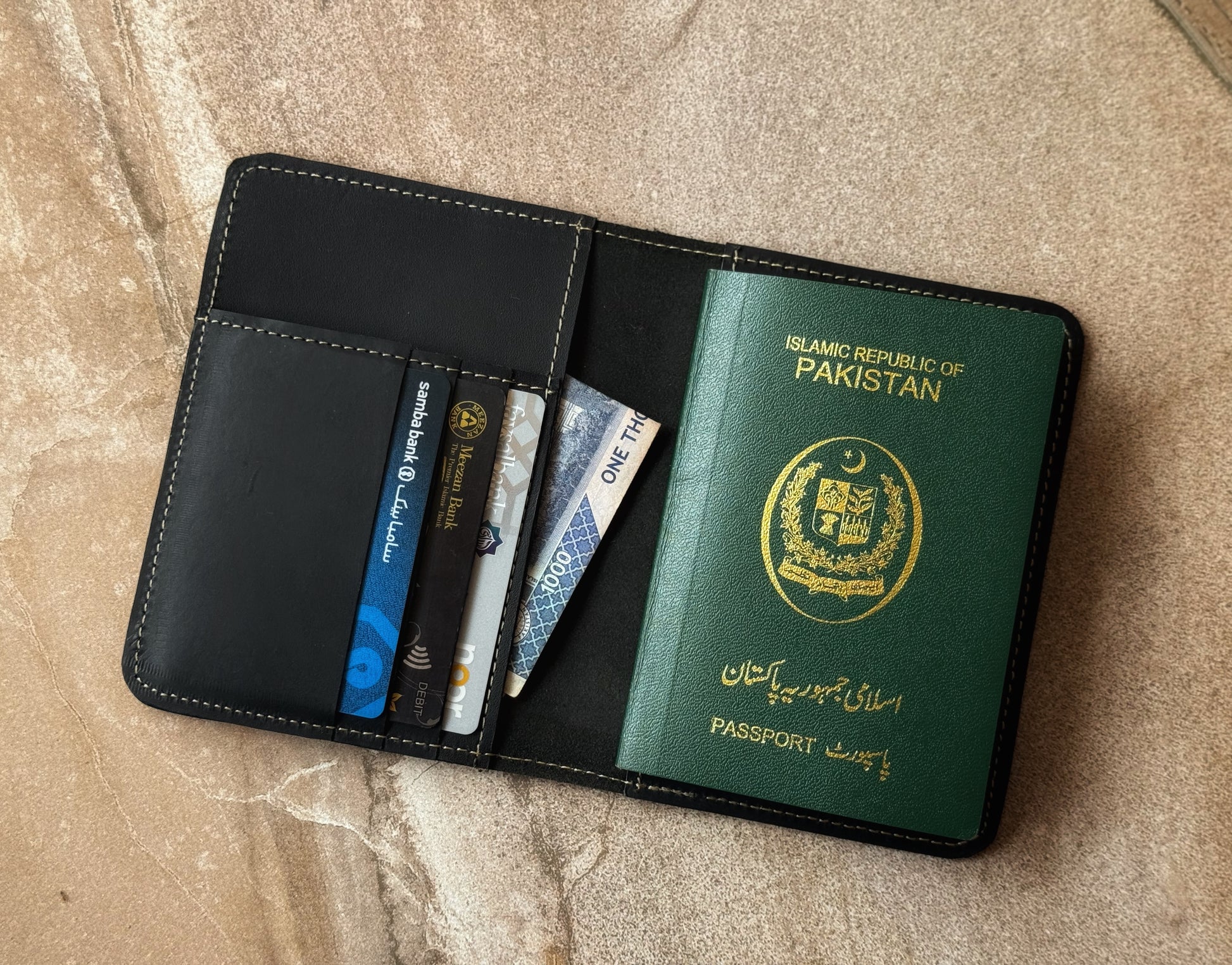 Black Leather Passport Wallet
