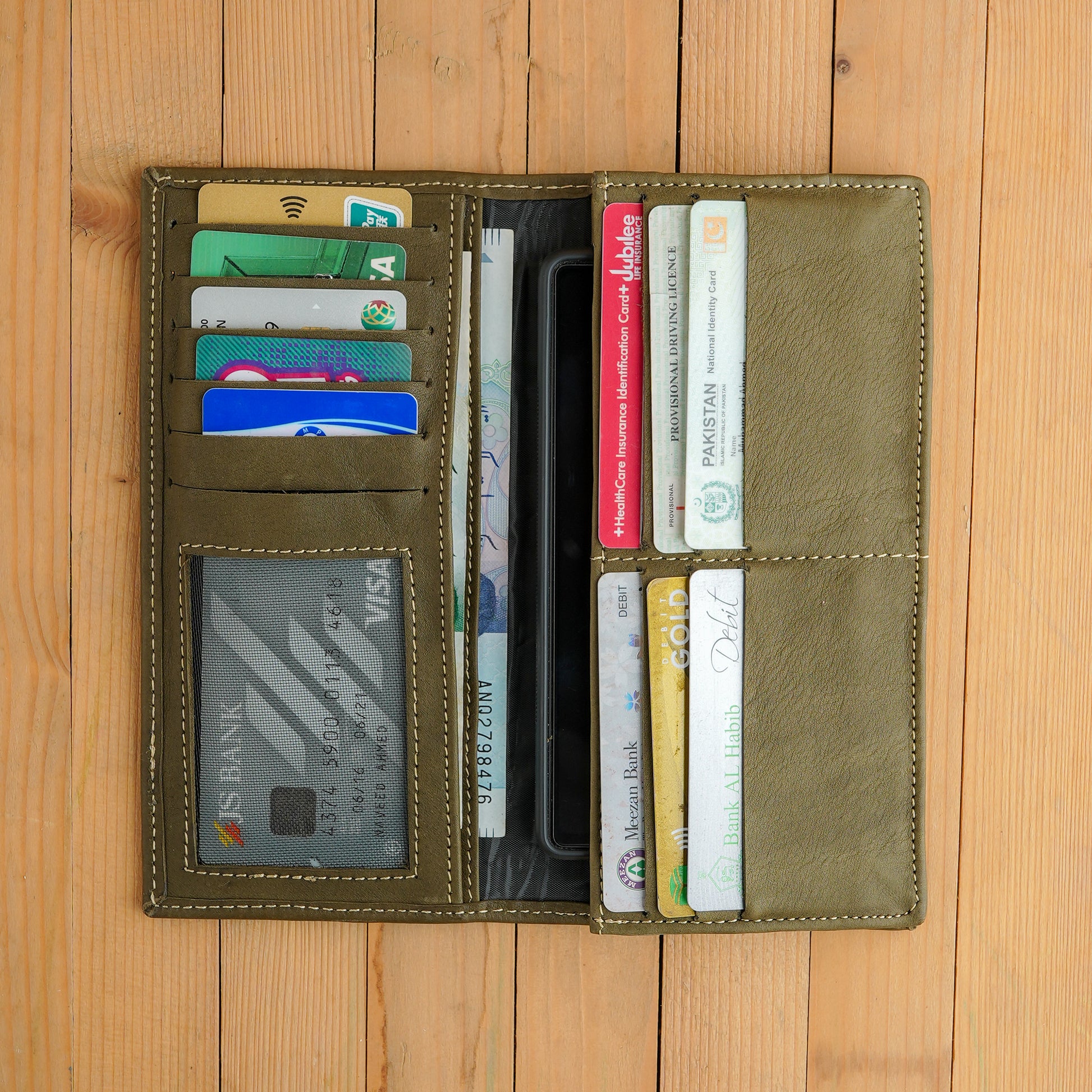 Olive Green Leather Organizer Wallet