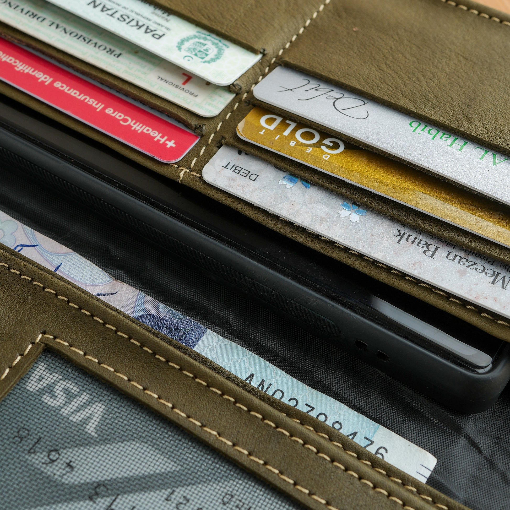 Olive Green Leather Organizer Wallet
