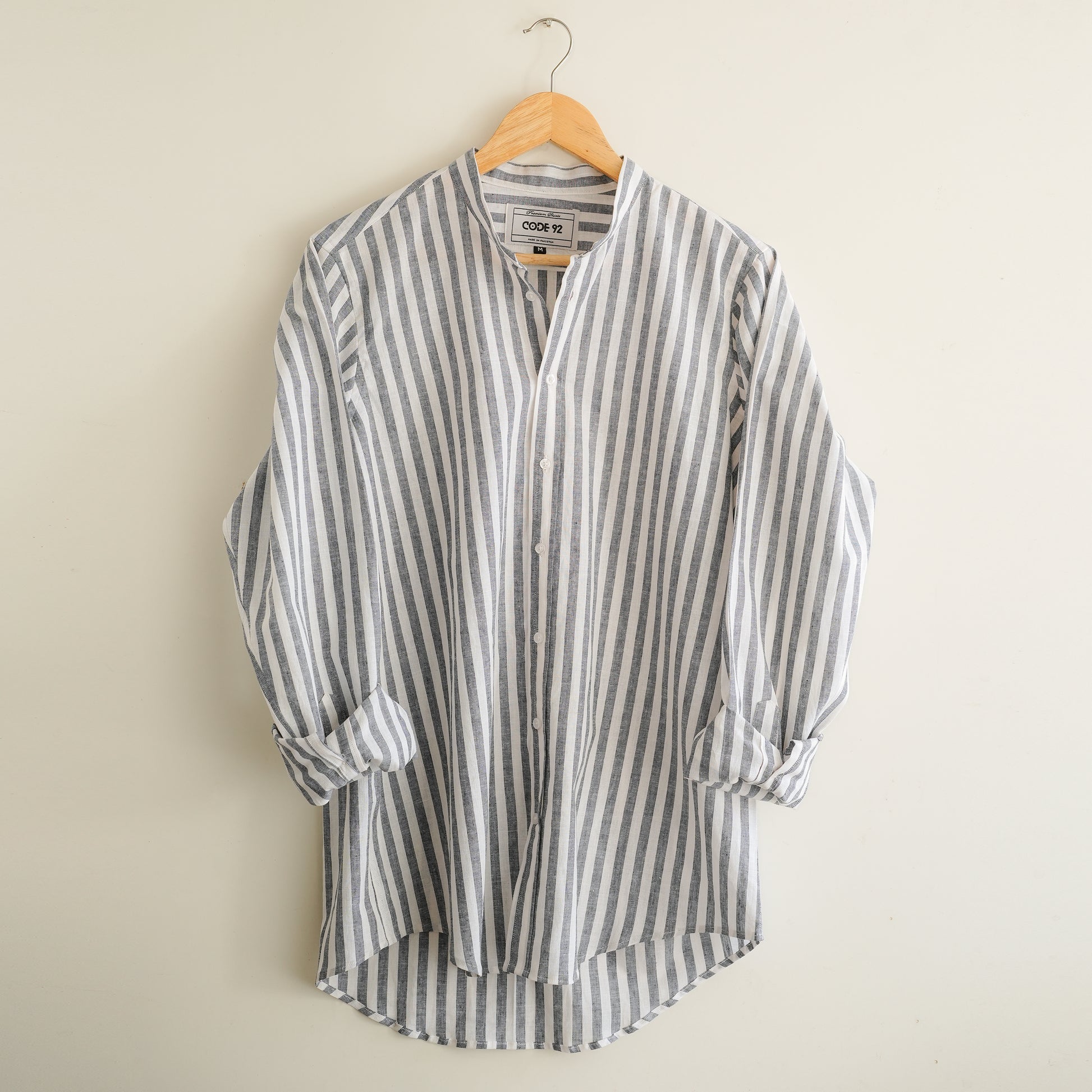 Grey Thick Striped Linen Shirt