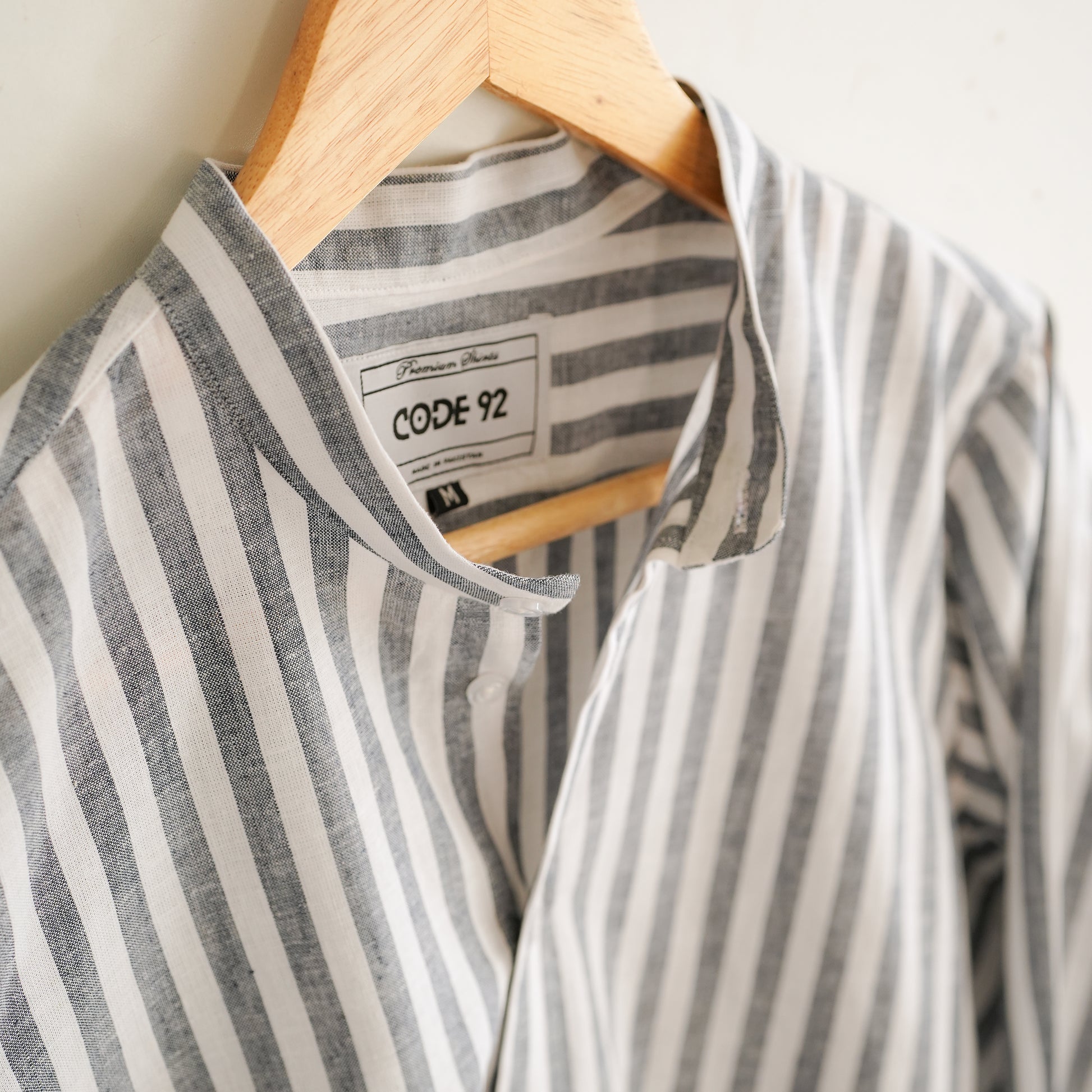 Grey Thick Striped Linen Shirt