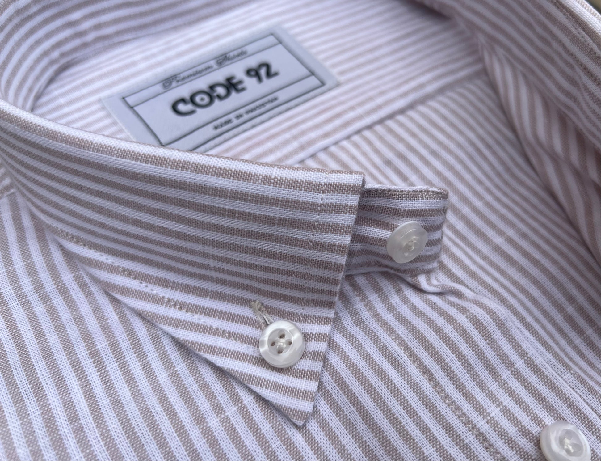 Coffee Micro Striped Linen Shirt