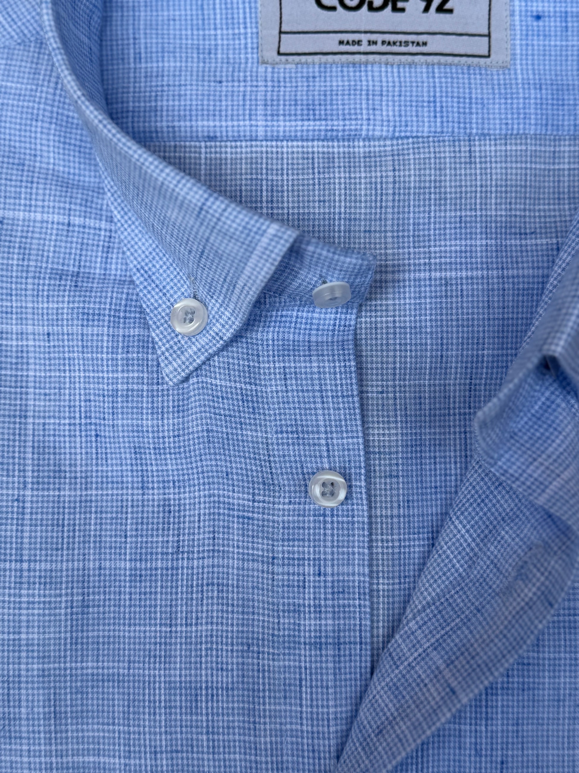 Sky Blue Checkered Powder Blue Linen Shirt