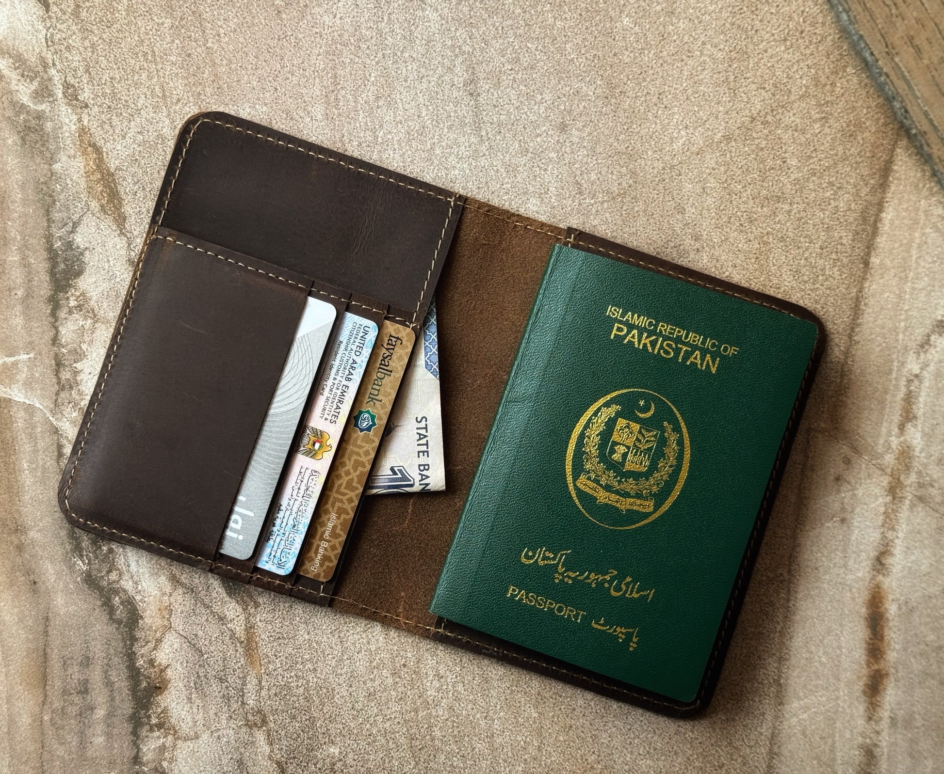 Dark Brown Leather Passport Wallet