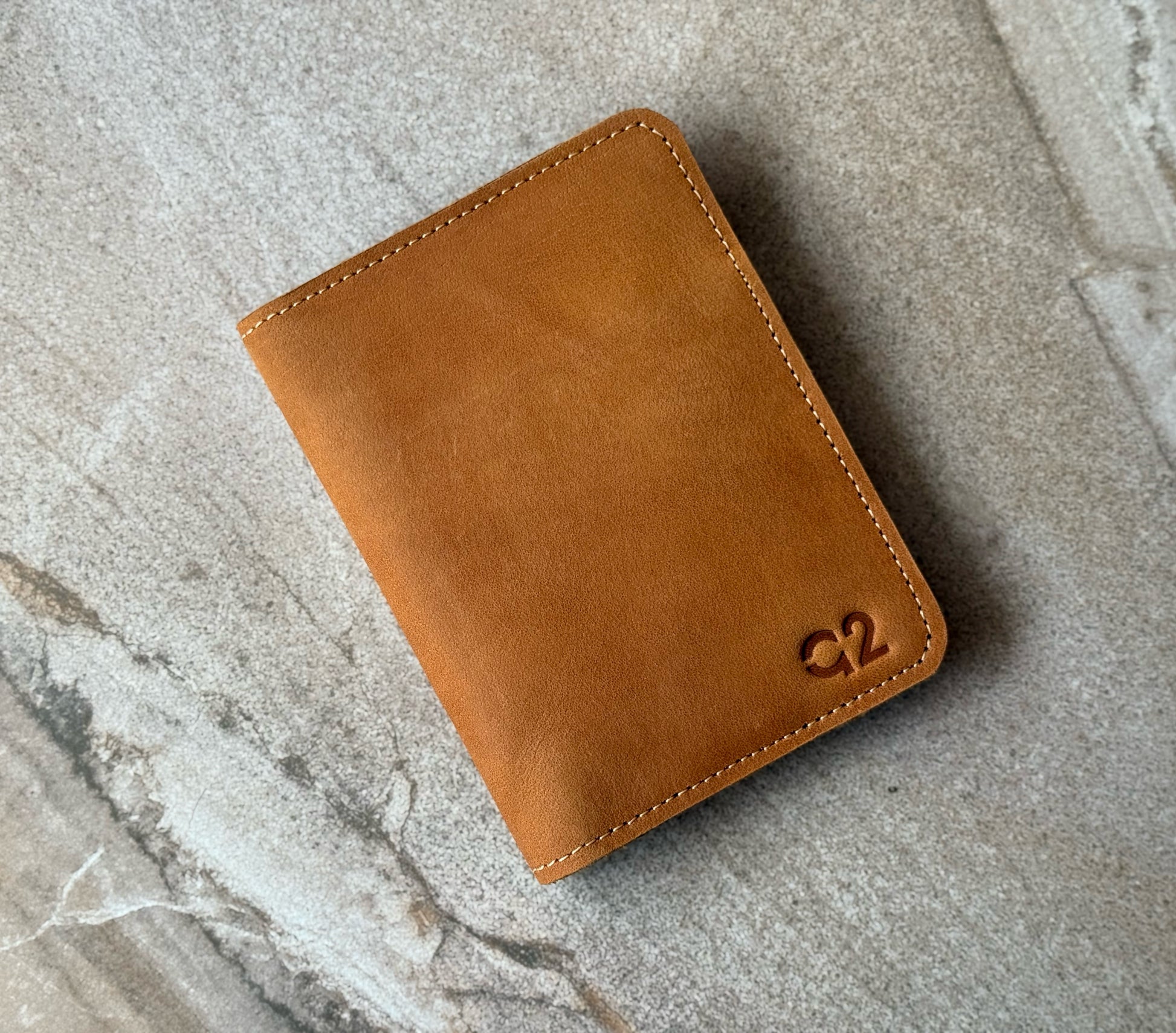 Camel Brown Leather Passport Wallet