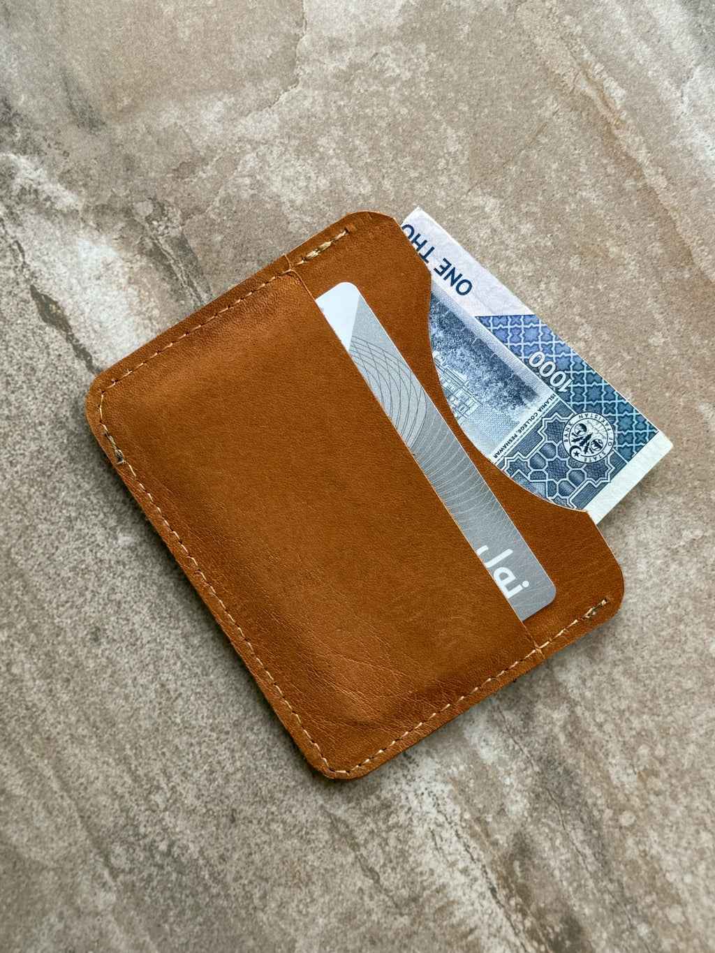 Camel Brown Leather Card Holder