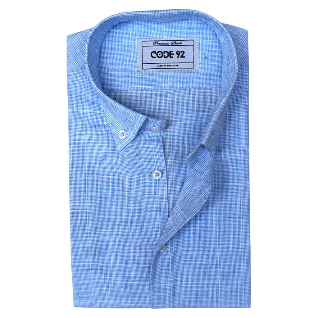 Sky Blue Checkered Powder Blue Linen Shirt