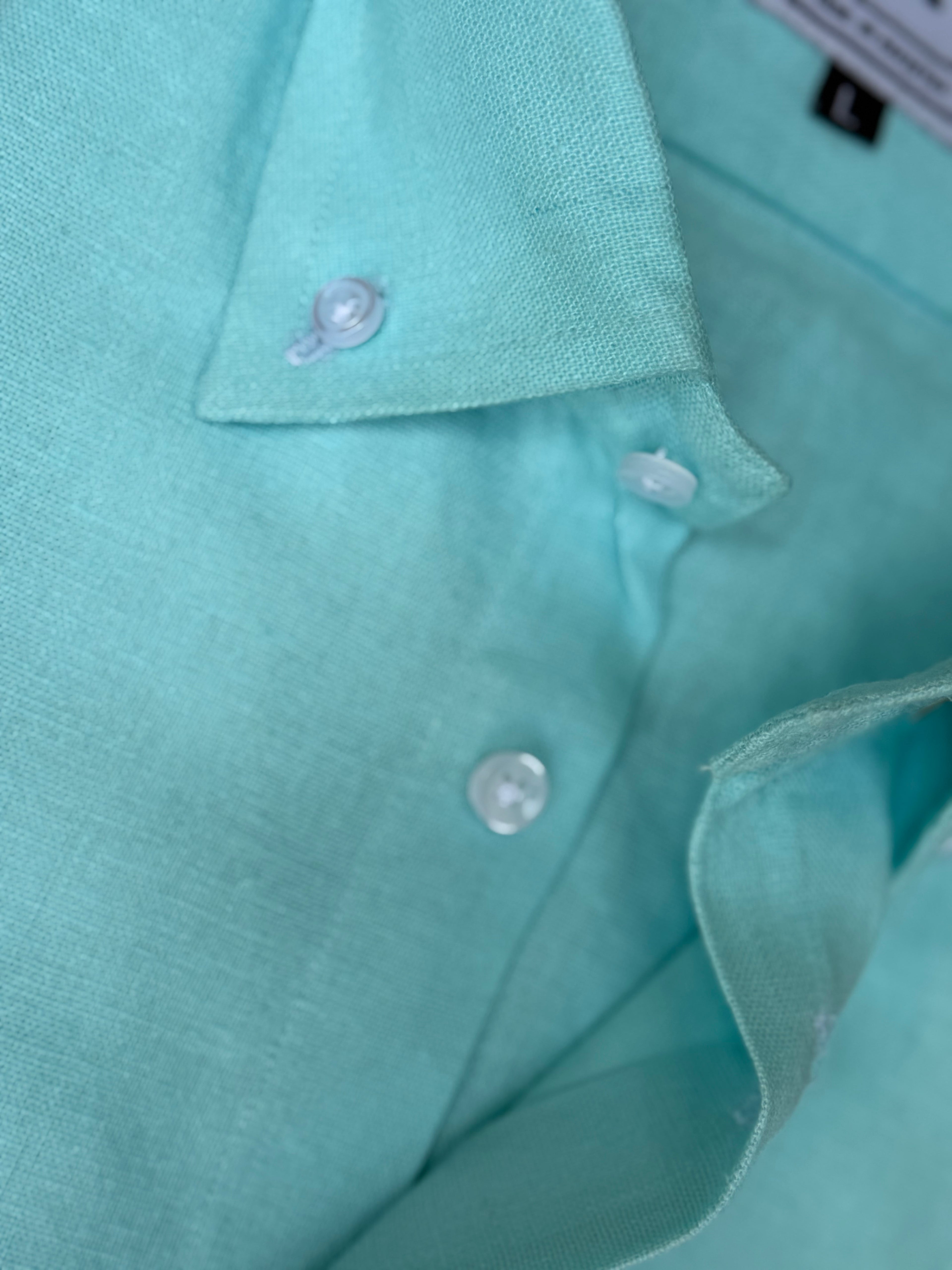 Aqua Cotton Linen Shirt