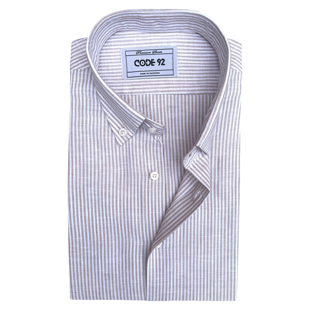 Coffee Micro Striped Linen Shirt