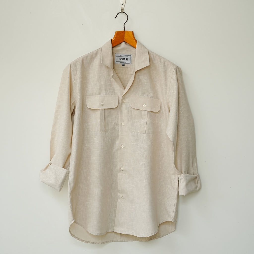 Beige Double Pocket Linen Shirt