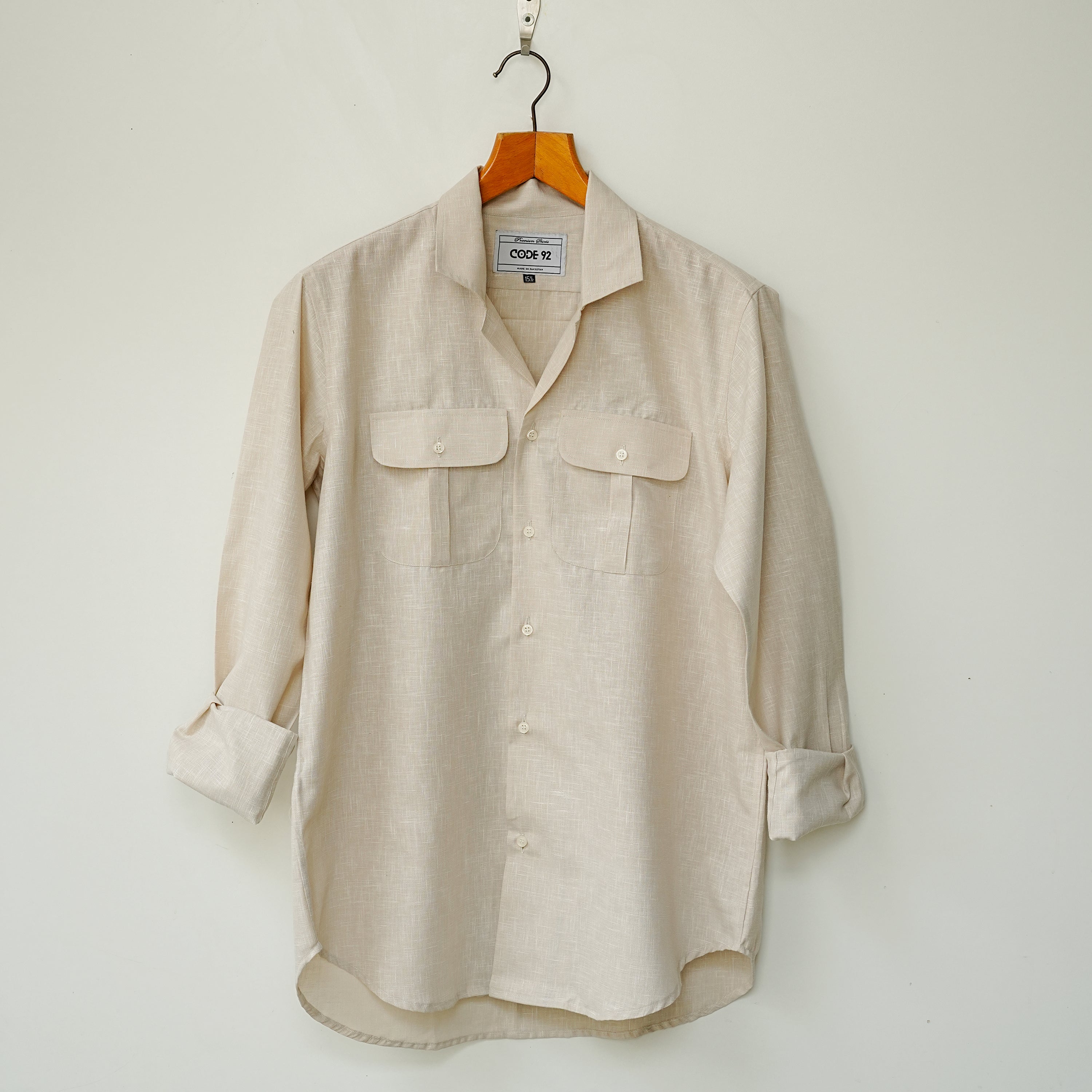 Beige Double Pocket Linen Shirt