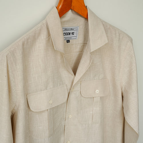 Beige Double Pocket Linen Shirt