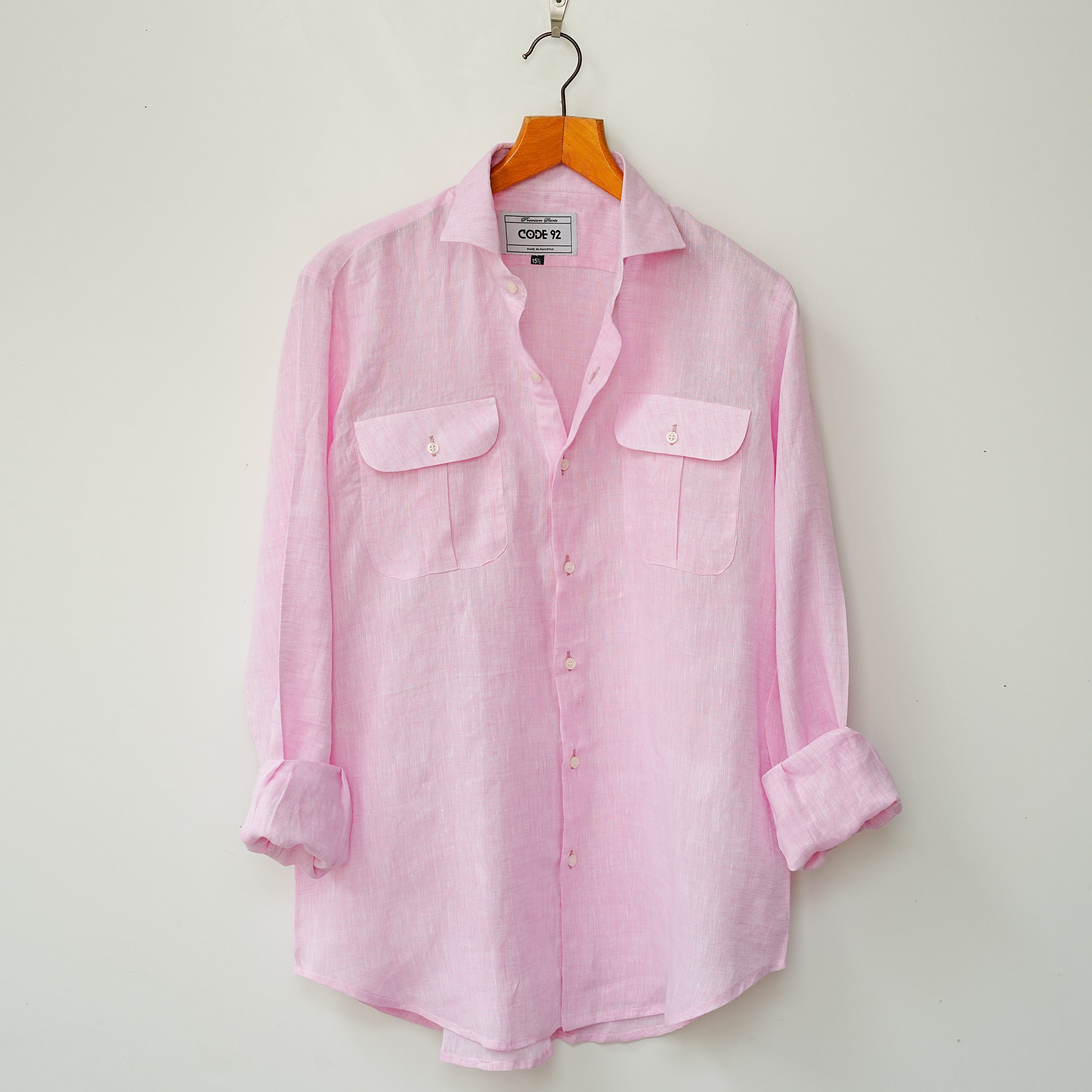 Powder Pink Double Pocket Linen Shirt