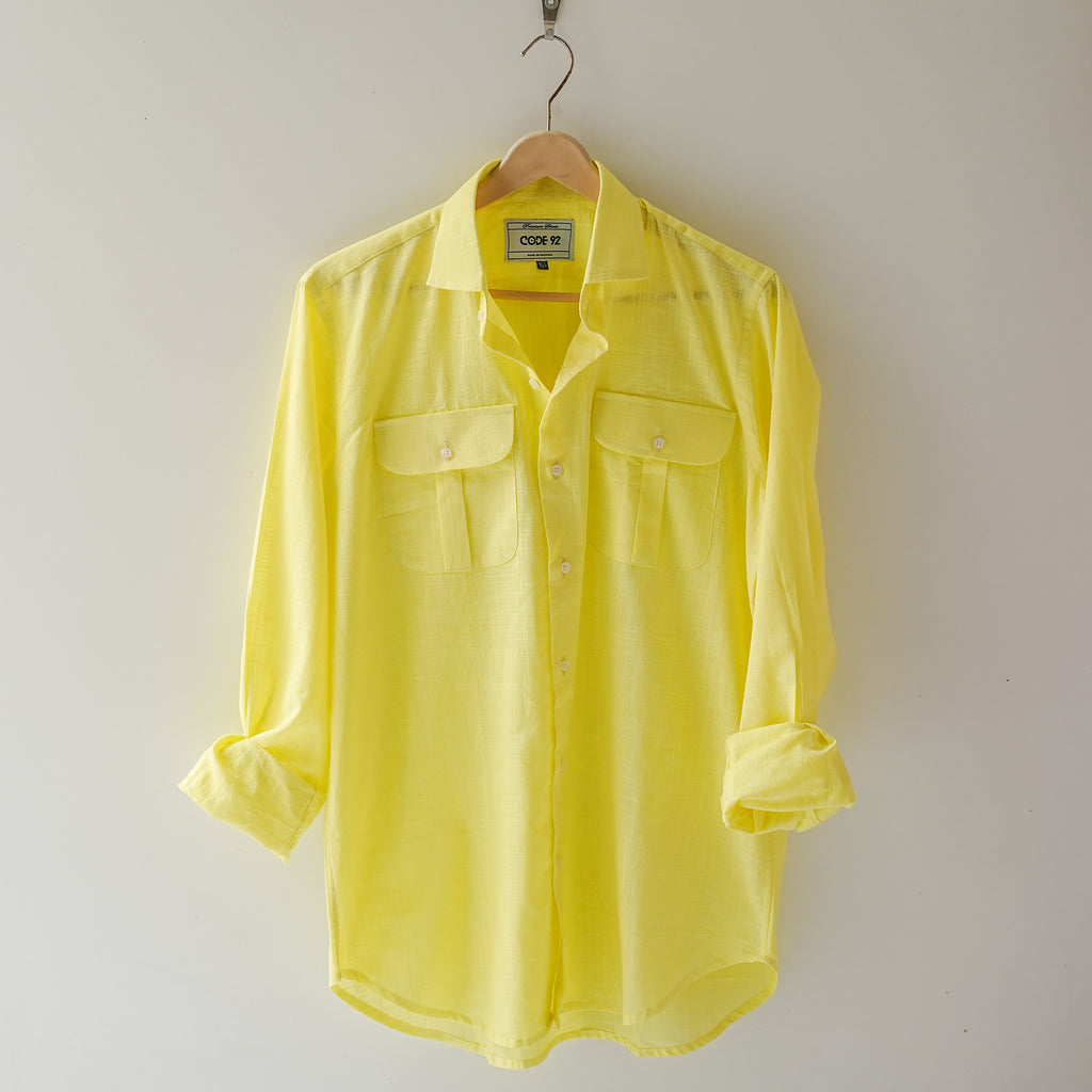 Yellow Double Pocket Linen Shirt