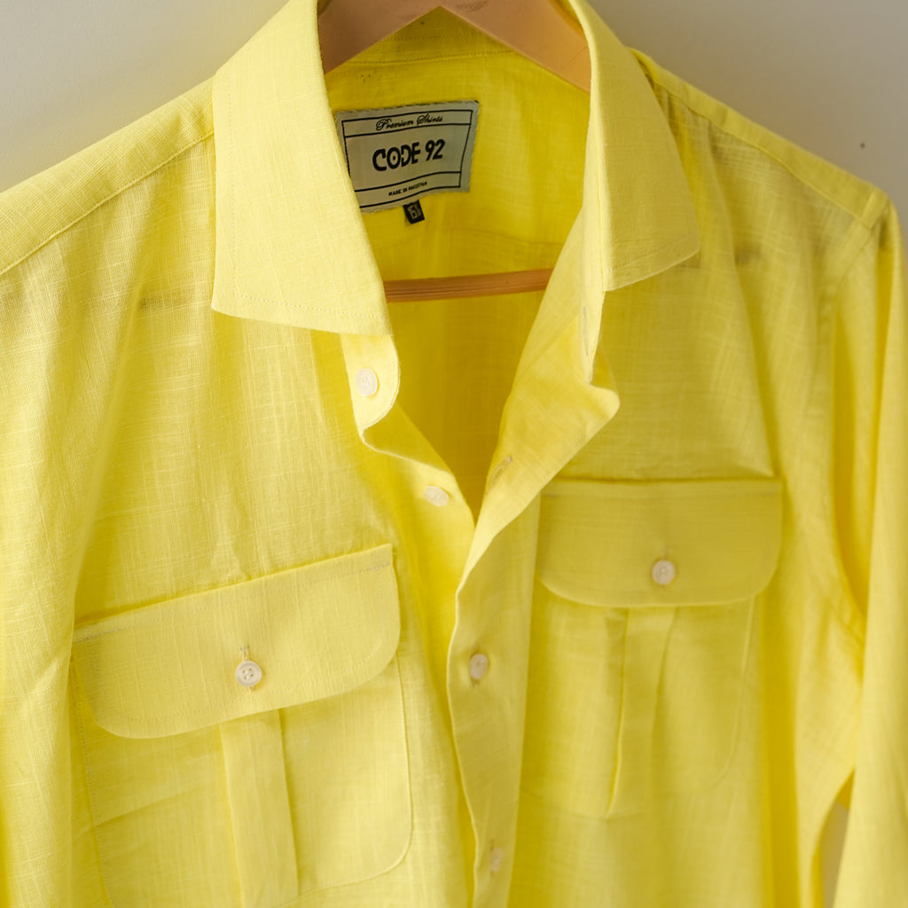 Yellow Double Pocket Linen Shirt