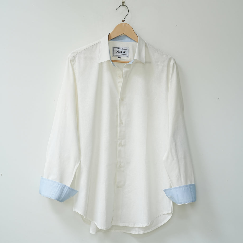 White with Blue Linen Shirt