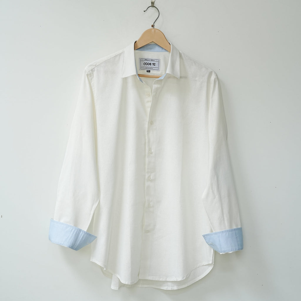 White with Blue Linen Shirt
