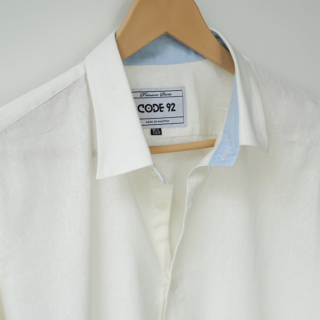 White with Blue Linen Shirt