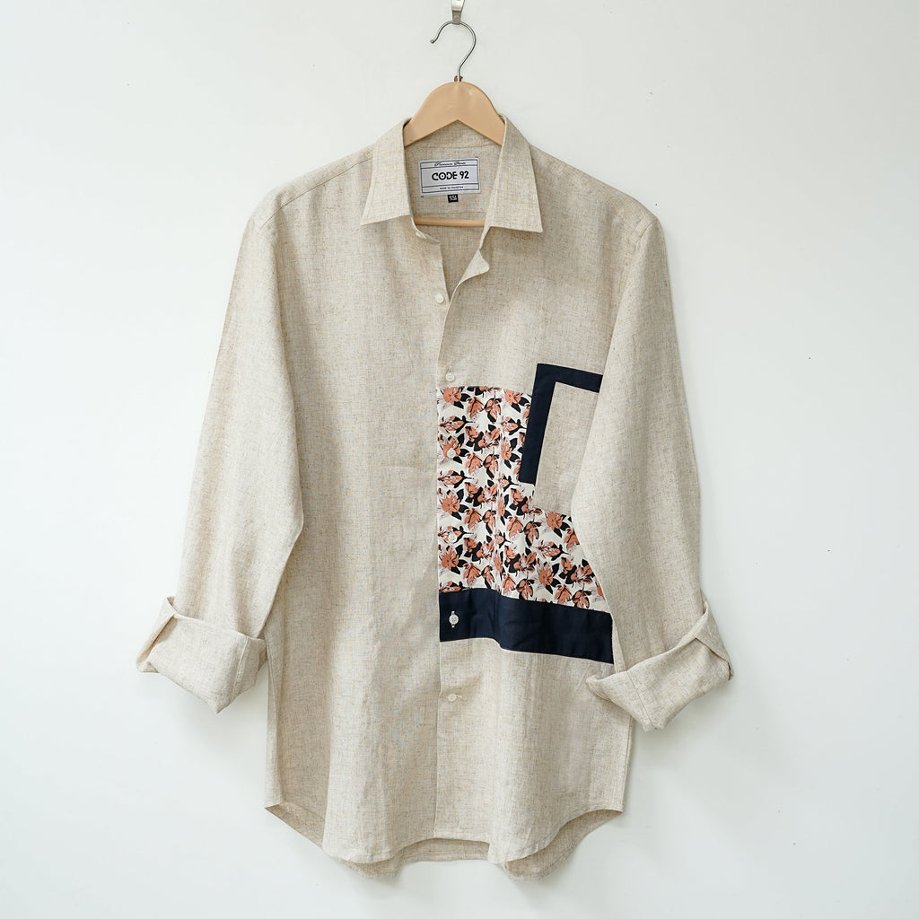 Marble Cotton Linen Front Panel Shirt