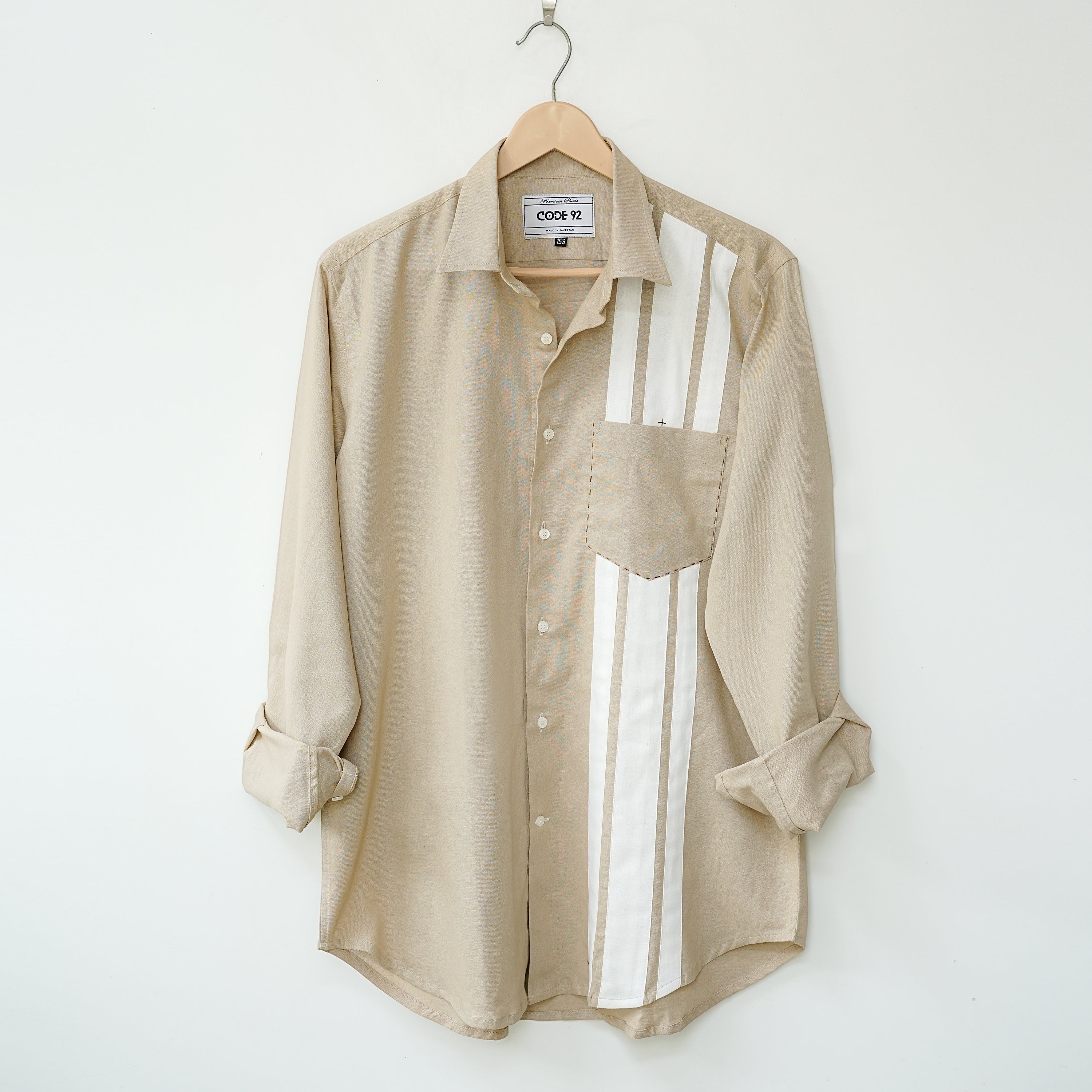 Light Coffee Cotton Linen Front Panel Shirt