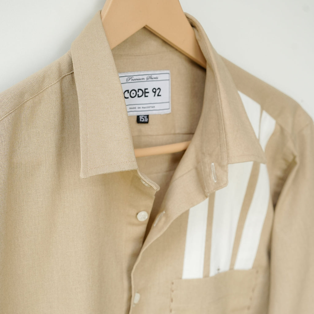 Light Coffee Cotton Linen Front Panel Shirt