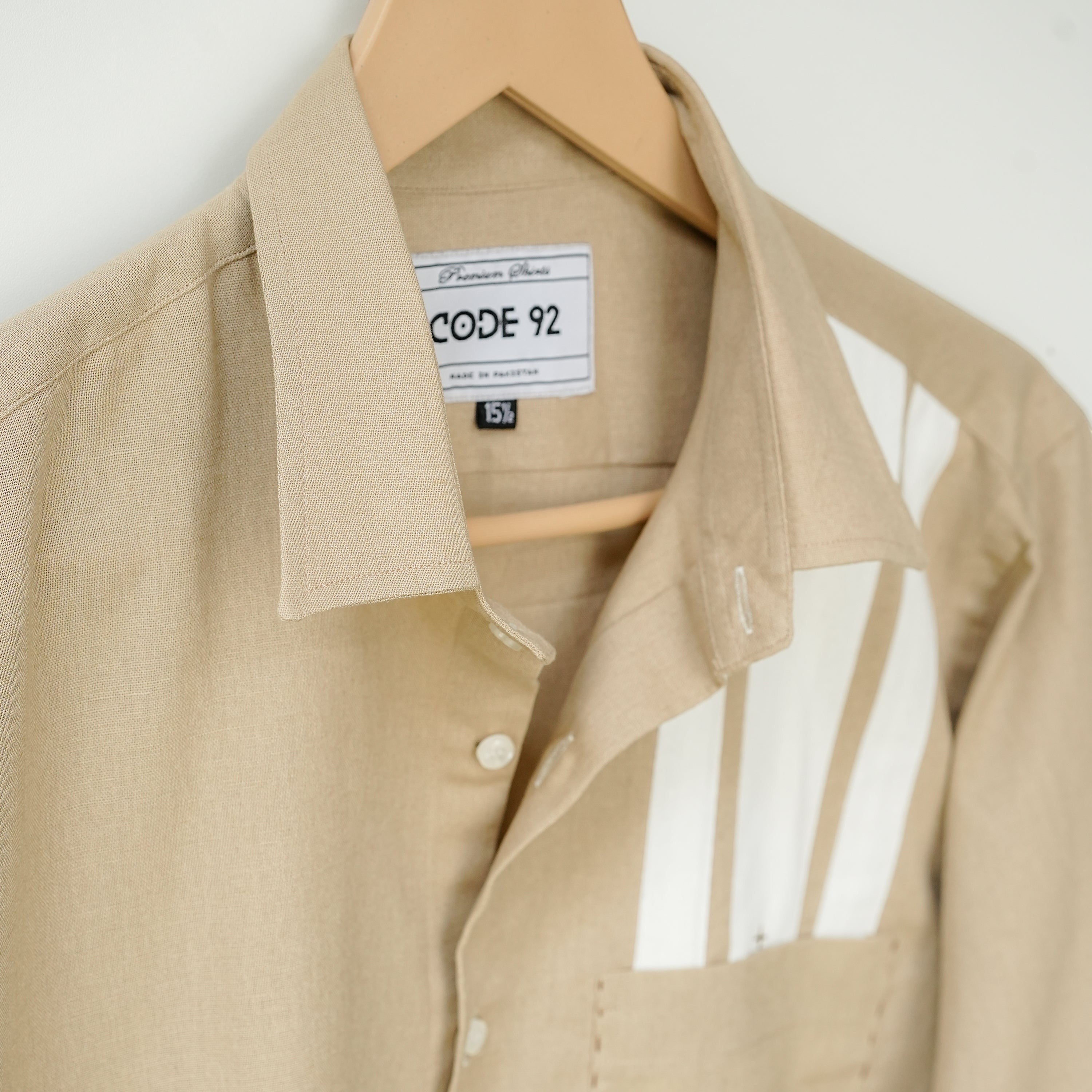 Light Coffee Cotton Linen Front Panel Shirt