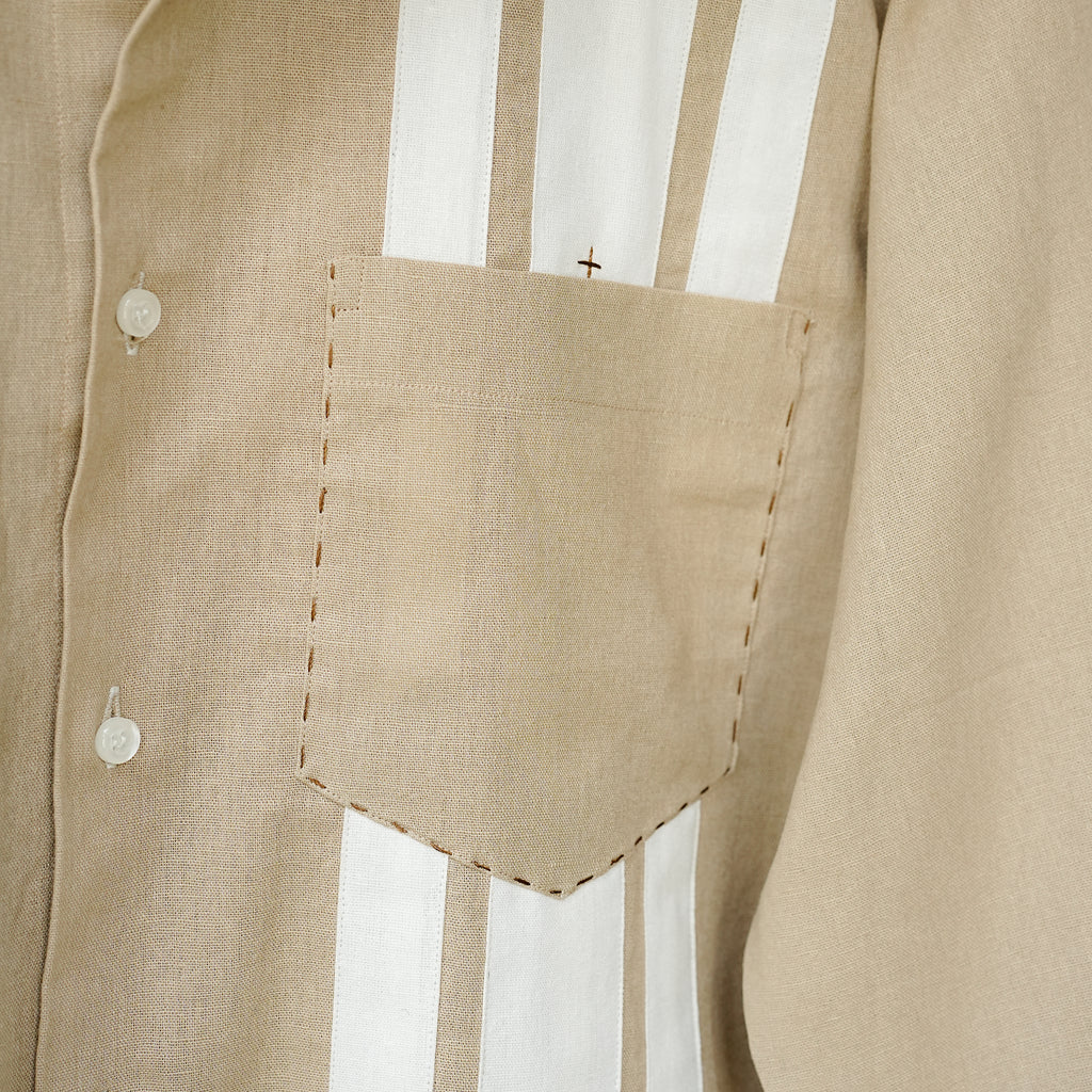 Light Coffee Cotton Linen Front Panel Shirt