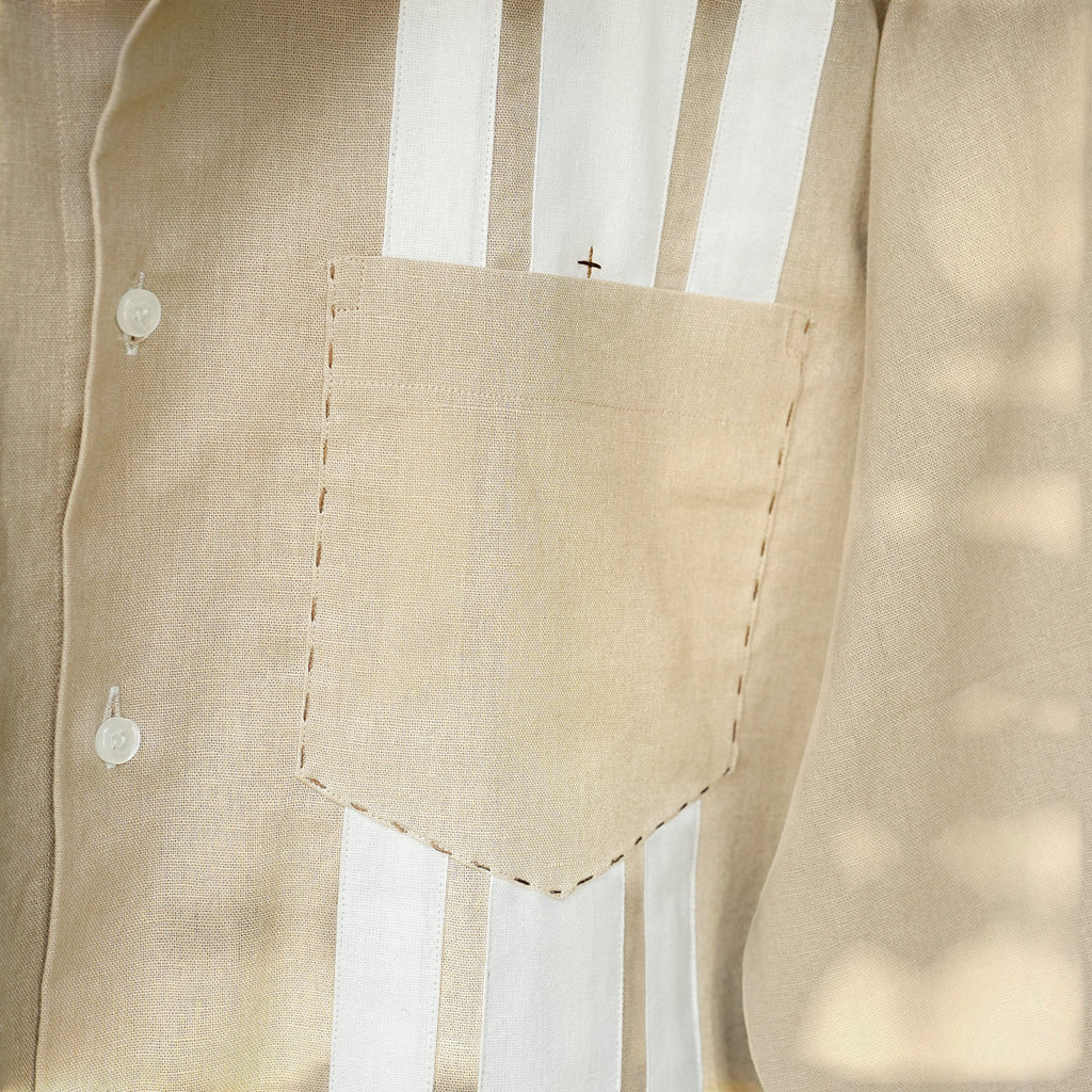 Light Coffee Cotton Linen Front Panel Shirt