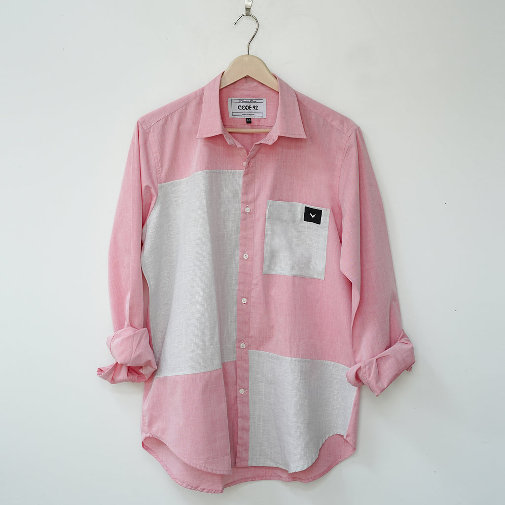 Pink Cotton Linen Front Panel Shirt