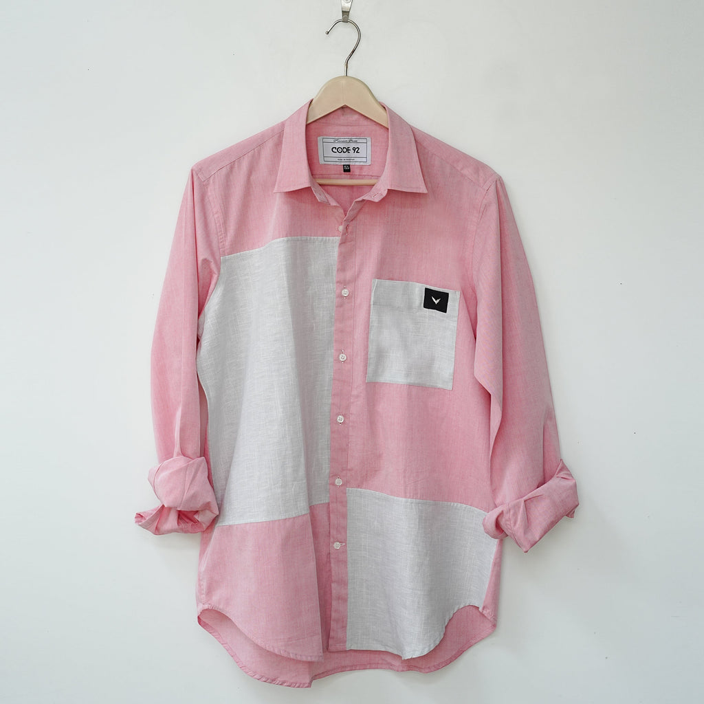 Pink Cotton Linen Front Panel Shirt