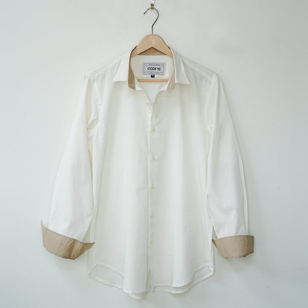 White with Brown Linen Shirt