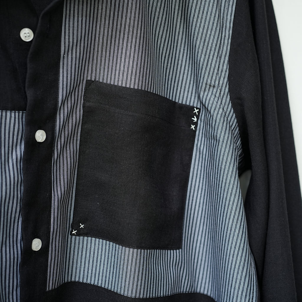 Black Cotton Linen Front Panel Shirt