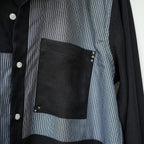 Black Cotton Linen Front Panel Shirt