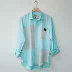 Aqua Cotton Linen Front Panel Shirt
