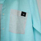 Aqua Cotton Linen Front Panel Shirt