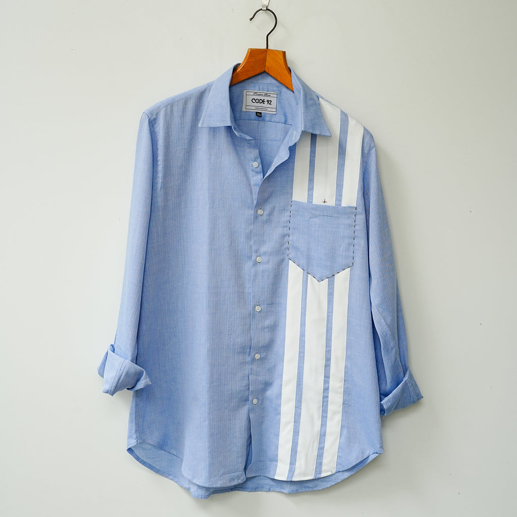 Sky Blue Front Panel Cotton Linen Shirt