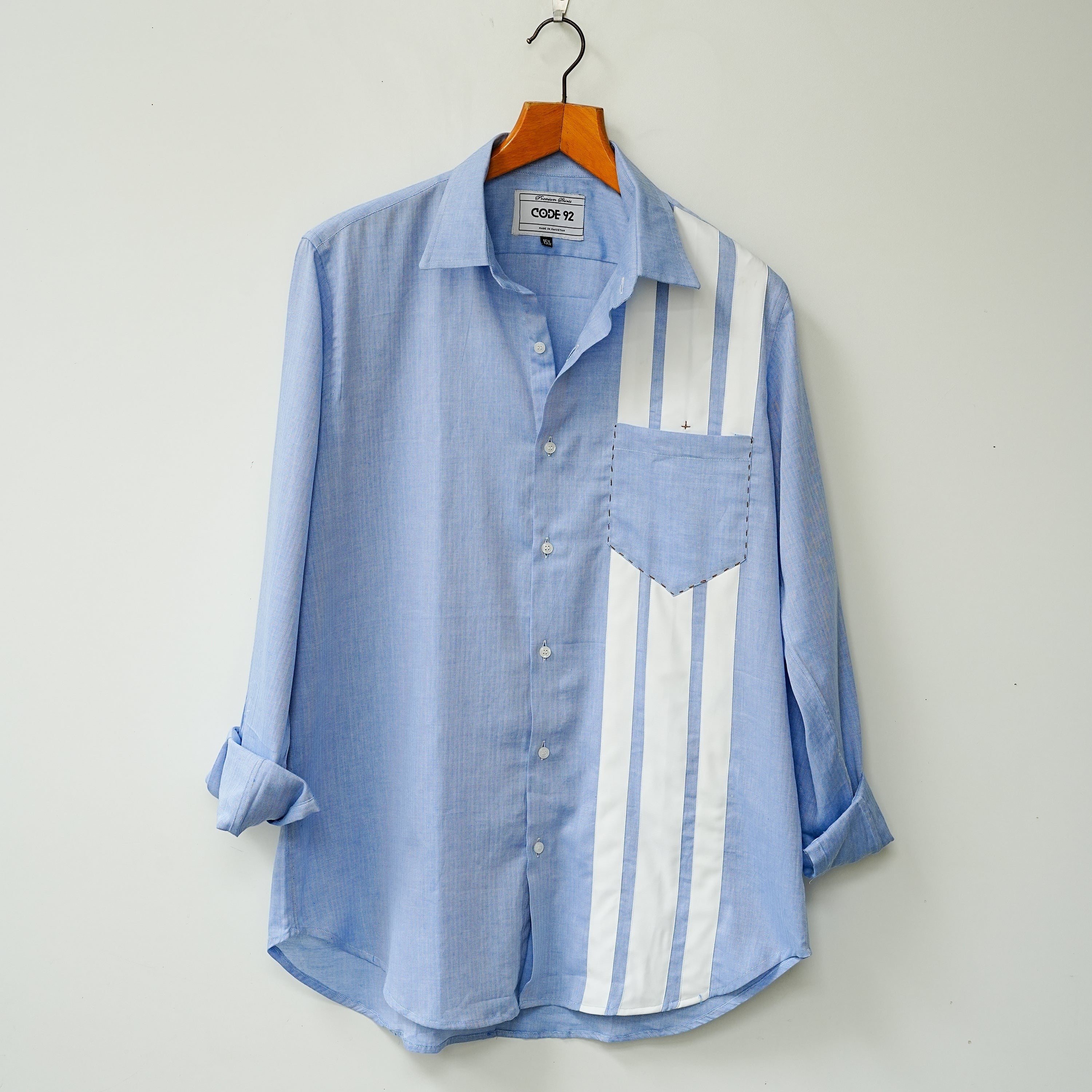 Sky Blue Front Panel Cotton Linen Shirt