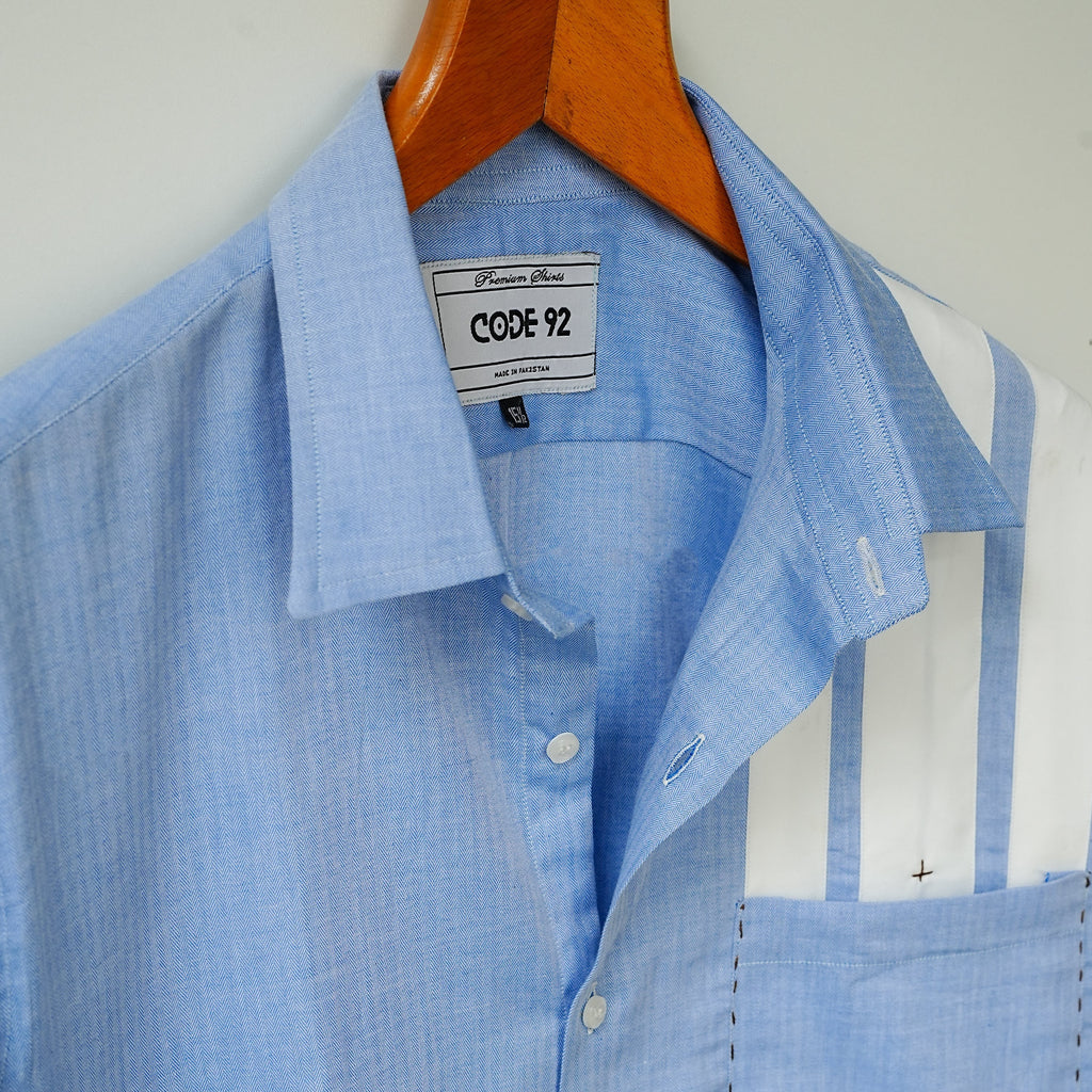 Sky Blue Front Panel Cotton Linen Shirt