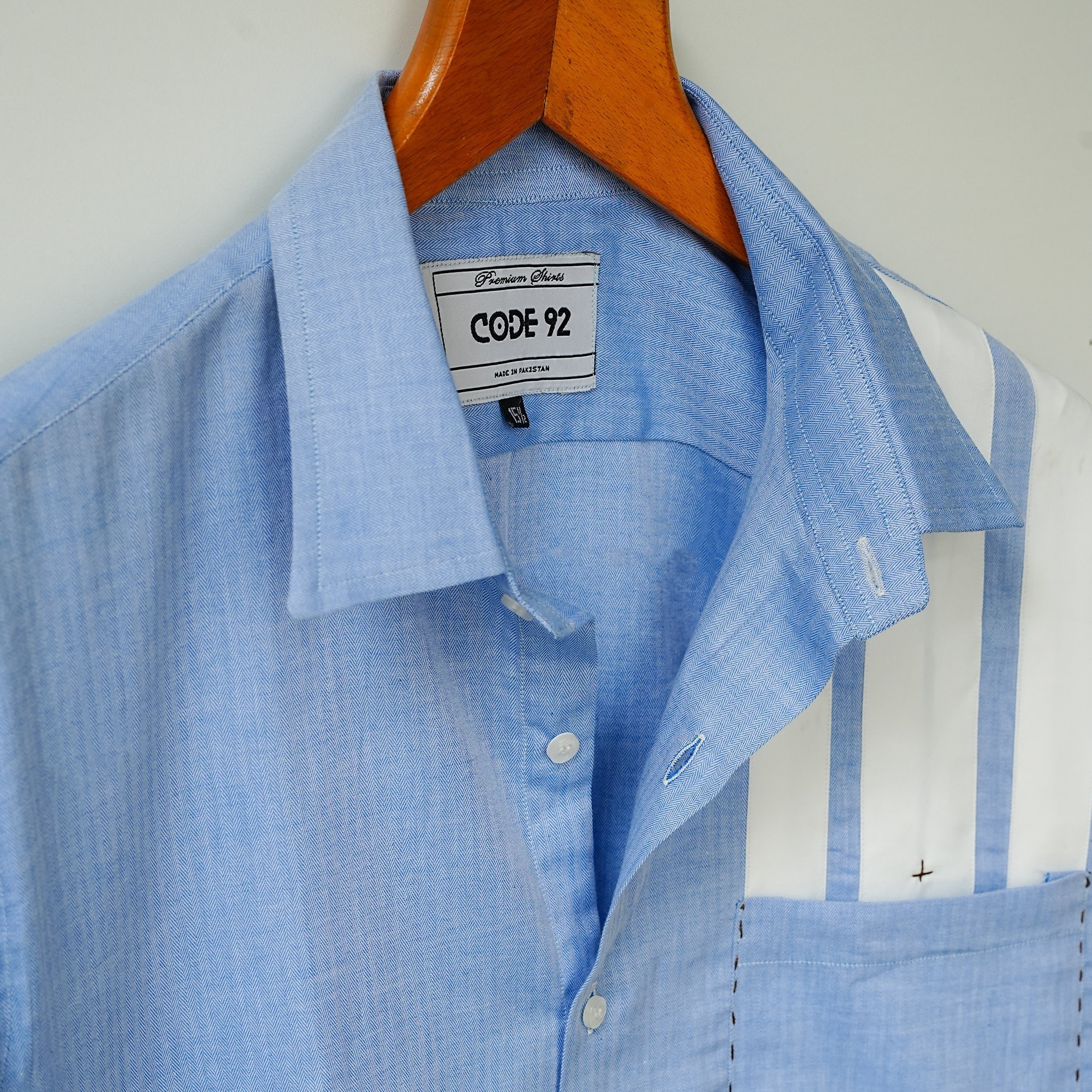 Sky Blue Front Panel Cotton Linen Shirt