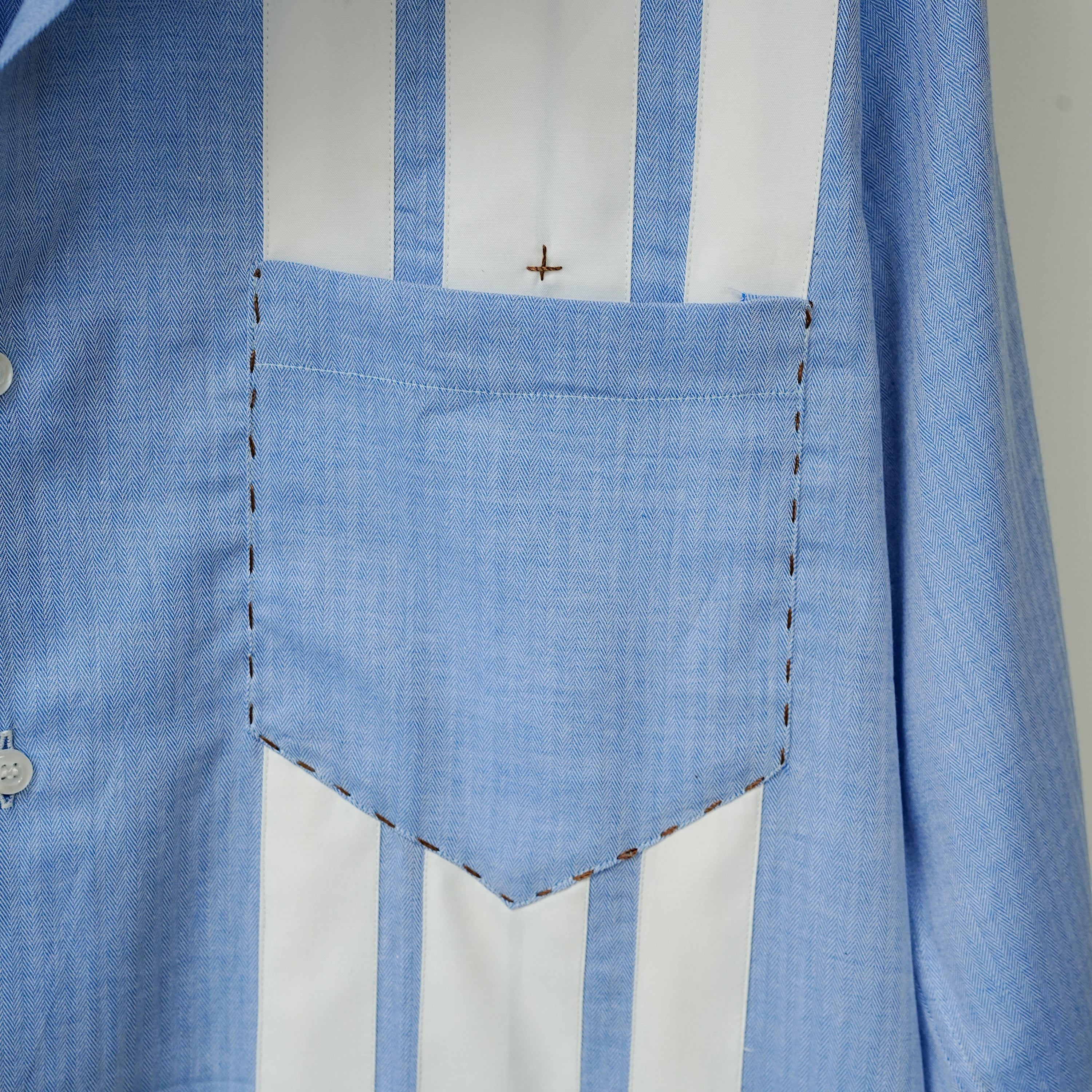 Sky Blue Front Panel Cotton Linen Shirt