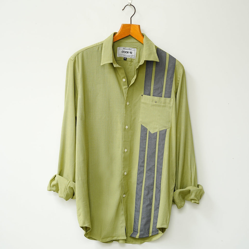 Lime Green Front Panel Cotton Linen Shirt
