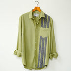 Lime Green Front Panel Cotton Linen Shirt