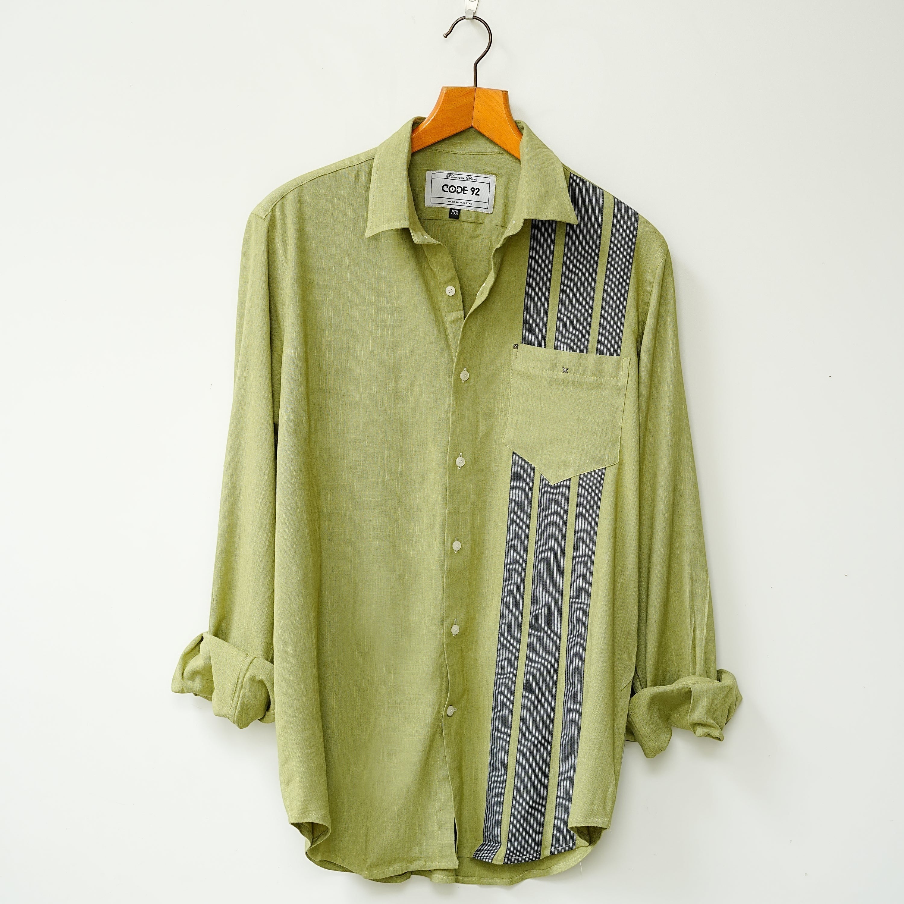 Lime Green Front Panel Cotton Linen Shirt