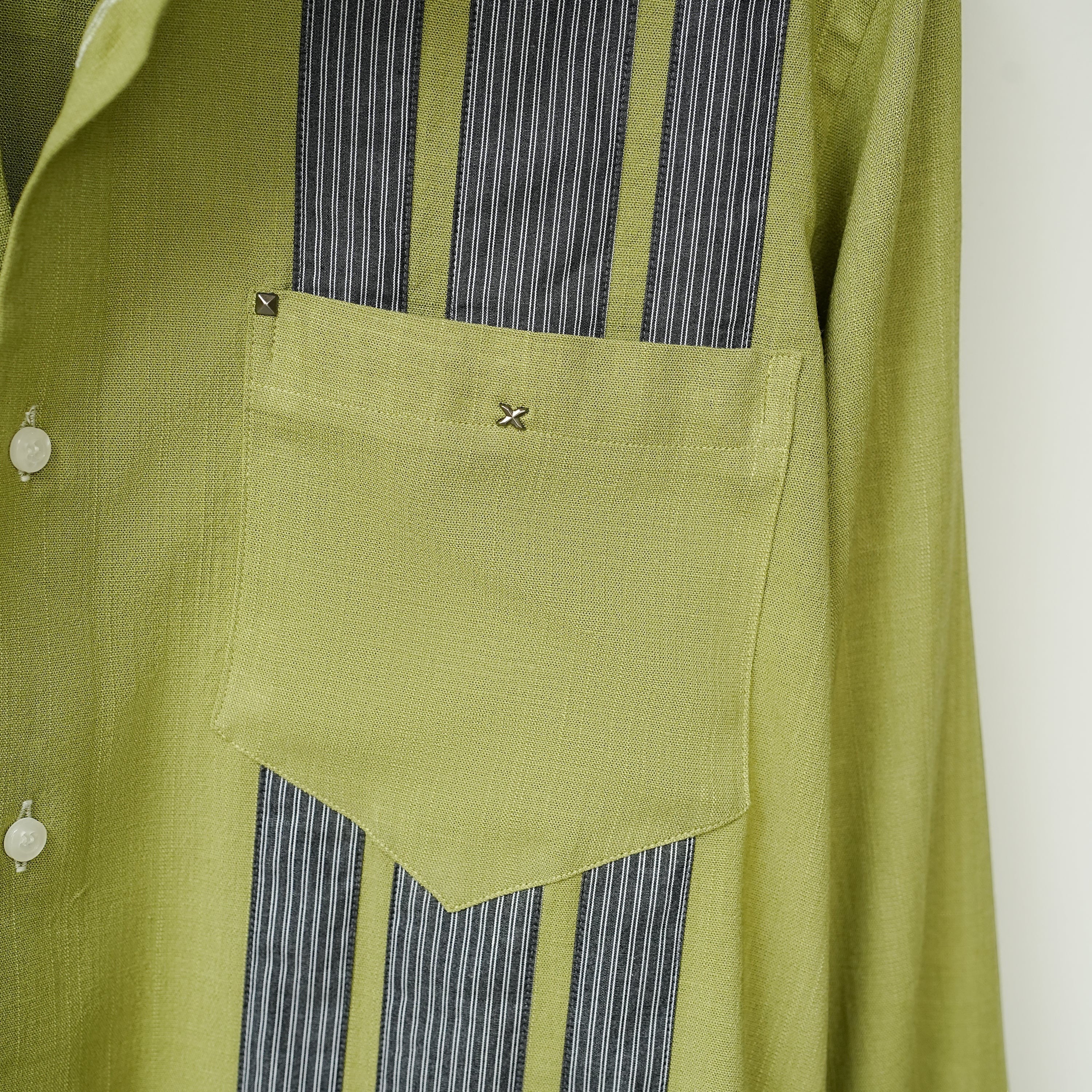 Lime Green Front Panel Cotton Linen Shirt